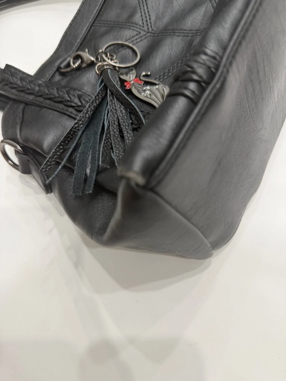 X.N CROWN Black Shoulder Bag Braided Strap Cat Charm Y2K Chic Trendy